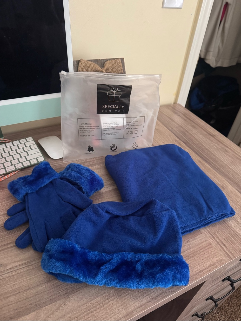 Royal Blue Fleece Hat, Scarf & Glove Set